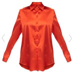 Orange Satin Button Down Shirt